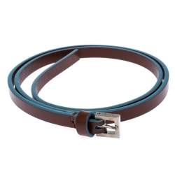 Pre Owned Fendi Brown/Blue Leather Slim Buckle Belt 85CM