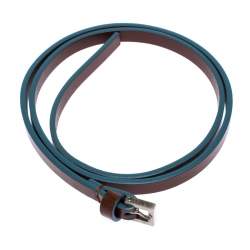 Pre Owned Fendi Brown/Blue Leather Slim Buckle Belt 85CM