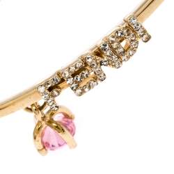 Pre Owned Fendi Gold Tone Crystal Embellished Logo Charm Bracelet S