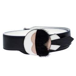 Pre Owned Fendi Black/White Leather Karlito Interchangeable Shoulder Strap 