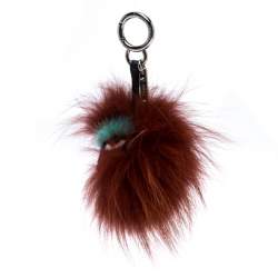Pre Owned Fendi Dark Brown Mink Fur Blueminous Monster Bug Bag Charm