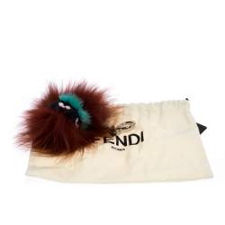 Pre Owned Fendi Dark Brown Mink Fur Blueminous Monster Bug Bag Charm