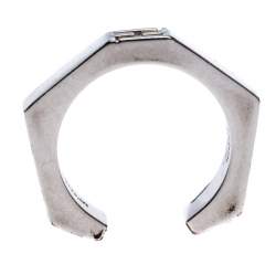 Fendi Silver Tone Baguette Ring Size 55