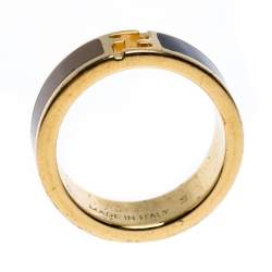Pre Owned Fendi The Fendista Bi-color Enamel Gold Tone Band Ring Size EU 52