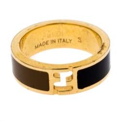 Pre Owned Fendi The Fendista Bi-color Enamel Gold Tone Band Ring Size EU 52