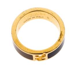 Pre Owned Fendi The Fendista Bi-color Enamel Gold Tone Band Ring Size EU 52