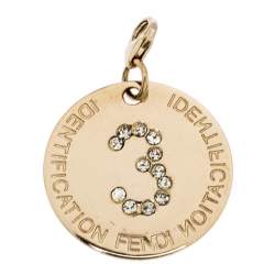 Pre Owned Fendi Crystal Embedded Identification Silver Tone Pendant Charm