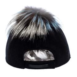 Pre Owned Fendi Black Wool Fox Fur Trim Baseball Cap M