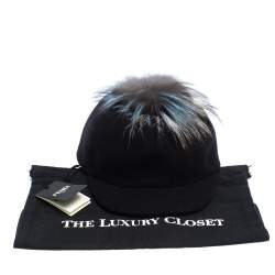 Pre Owned Fendi Black Wool Fox Fur Trim Baseball Cap M