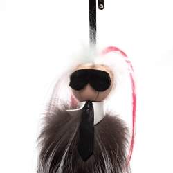 Pre Owned Fendi Multicolor Fur And Leather Mini Karlito Silver Tone Bag Charm