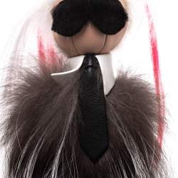 Pre Owned Fendi Multicolor Fur And Leather Mini Karlito Silver Tone Bag Charm