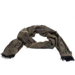 مملوكة مسبقًا Fendi Brown Distressed Zucca Patterned Wool Blend Scarf