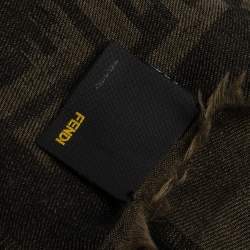 مملوكة مسبقًا Fendi Brown Distressed Zucca Patterned Wool Blend Scarf