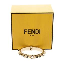 Pre Owned Fendi Metal Bead Embellished Two Tone Bracelet S