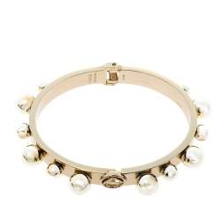 Pre Owned Fendi Metal Bead Embellished Two Tone Bracelet S