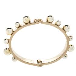 Pre Owned Fendi Metal Bead Embellished Two Tone Bracelet S
