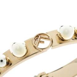 Pre Owned Fendi Metal Bead Embellished Two Tone Bracelet S