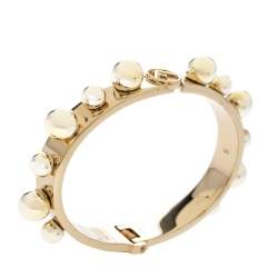 Pre Owned Fendi Metal Bead Embellished Two Tone Bracelet S