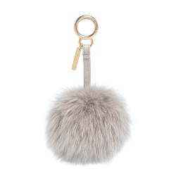 Pre Owned Fendi Light Grey Fox Fur Pom Pom Bag Charm