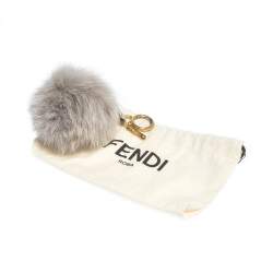 Pre Owned Fendi Light Grey Fox Fur Pom Pom Bag Charm