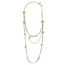 مملوكة مسبقًا Fendi Logo Crystal Gold Tone Multi Strand Station Necklace
