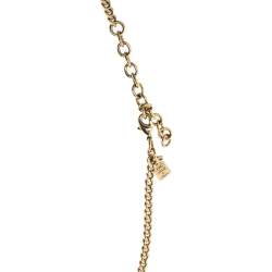 مملوكة مسبقًا Fendi Logo Crystal Gold Tone Multi Strand Station Necklace