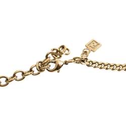 مملوكة مسبقًا Fendi Logo Crystal Gold Tone Multi Strand Station Necklace