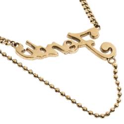 مملوكة مسبقًا Fendi Logo Crystal Gold Tone Multi Strand Station Necklace