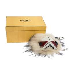 Pre Owned Fendi Mulitcolor Fox Fur and Leather Eye Studded Cube Monster Bag Charm