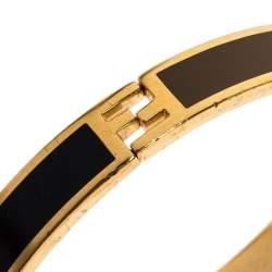 Fendi Fendista Enamel Gold Tone Hinged Bangle Size M