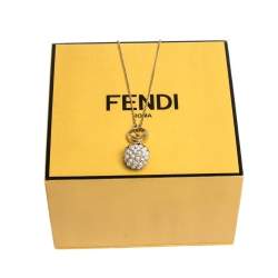 Pre Owned Fendi Faux Pearl Fruit Motif Gold Tone Pendant Necklace