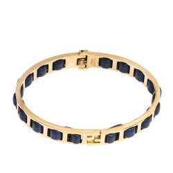 Pre Owned سوار فندي "ذا فنديستا" جلد أزرق و معدن ذهبي اللون مقاس كبير (لارج)