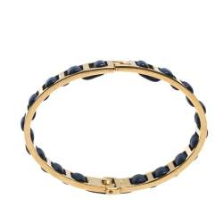 Pre Owned سوار فندي "ذا فنديستا" جلد أزرق و معدن ذهبي اللون مقاس كبير (لارج)