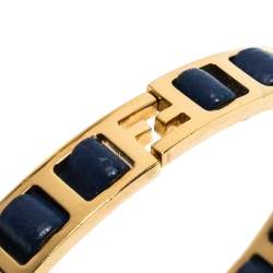 Pre Owned سوار فندي "ذا فنديستا" جلد أزرق و معدن ذهبي اللون مقاس كبير (لارج)