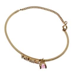 Pre Owned سوار فندي دلاية شعار الماركة مزخرف كريستال ذهبي اللون مقاس كبير - لارج