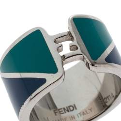 Fendi The Fendista Bicolor Enamel Silver Tone Band Ring M