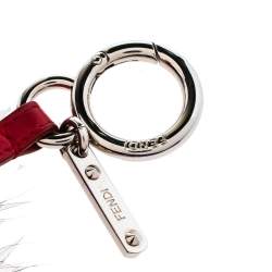 Pre Owned Fendi Red Fur Crystal Monster Bag Charm