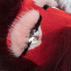 Pre Owned Fendi Red Fur Crystal Monster Bag Charm