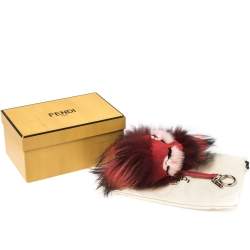 Pre Owned Fendi Red Fur Crystal Monster Bag Charm