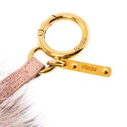 Pre Owned Fendi Beige/Pink Fox Fur Pom Pom Bag Charm