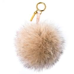 Pre Owned Fendi Beige/Pink Fox Fur Pom Pom Bag Charm