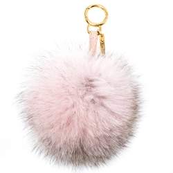 Pre Owned Fendi Beige/Pink Fox Fur Pom Pom Bag Charm