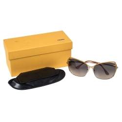 Pre Owned Fendi Gold Tone/ Brown Gradient FS5294 Oversized Sunglasses