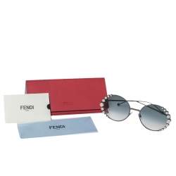 Pre Owned Fendi Faux Pearl/ Green Gradient FF0295 Round Sunglasses