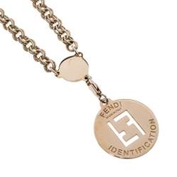 Fendi Collana Identification FF Gold Tone Pendant Necklace