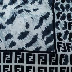Pre Owned Fendi Blue Leopard Print Silk Scarf