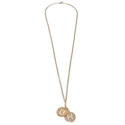 مملوكة مسبقًا Fendi Crystal Letter Charm & ID Tag Pendant Rolo Chain Necklace