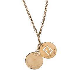 مملوكة مسبقًا Fendi Crystal Letter Charm & ID Tag Pendant Rolo Chain Necklace