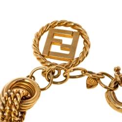 مملوكة مسبقًا Fendi Gold Tone Triple Layered Link Faux Pearl Bracelet