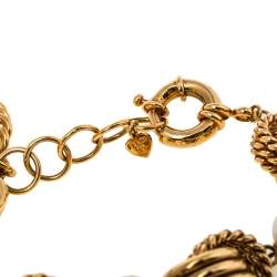 مملوكة مسبقًا Fendi Gold Tone Triple Layered Link Faux Pearl Bracelet